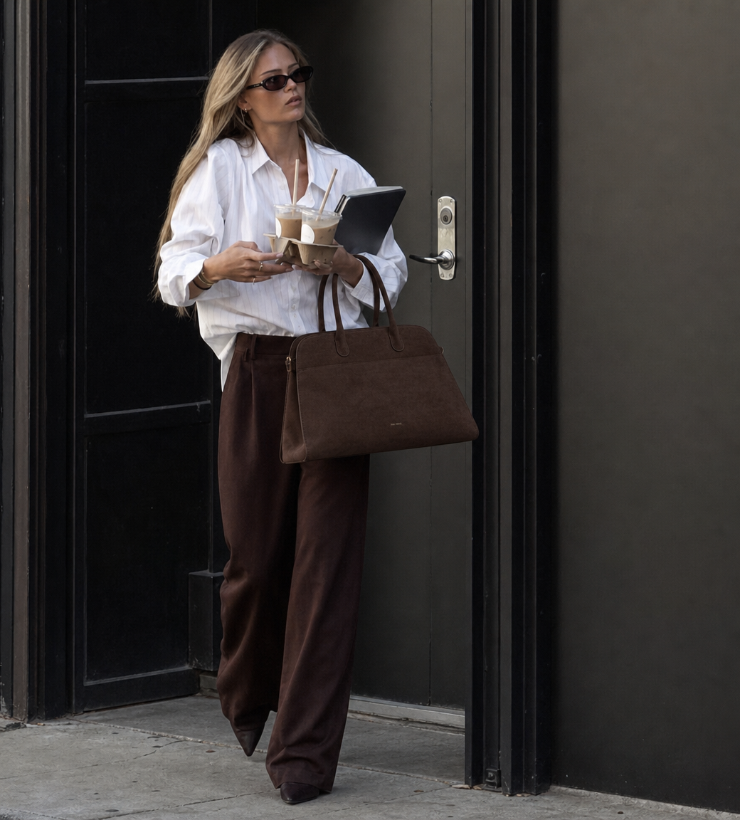The Jackie Espresso luiertas gedragen tijdens een dagje uit