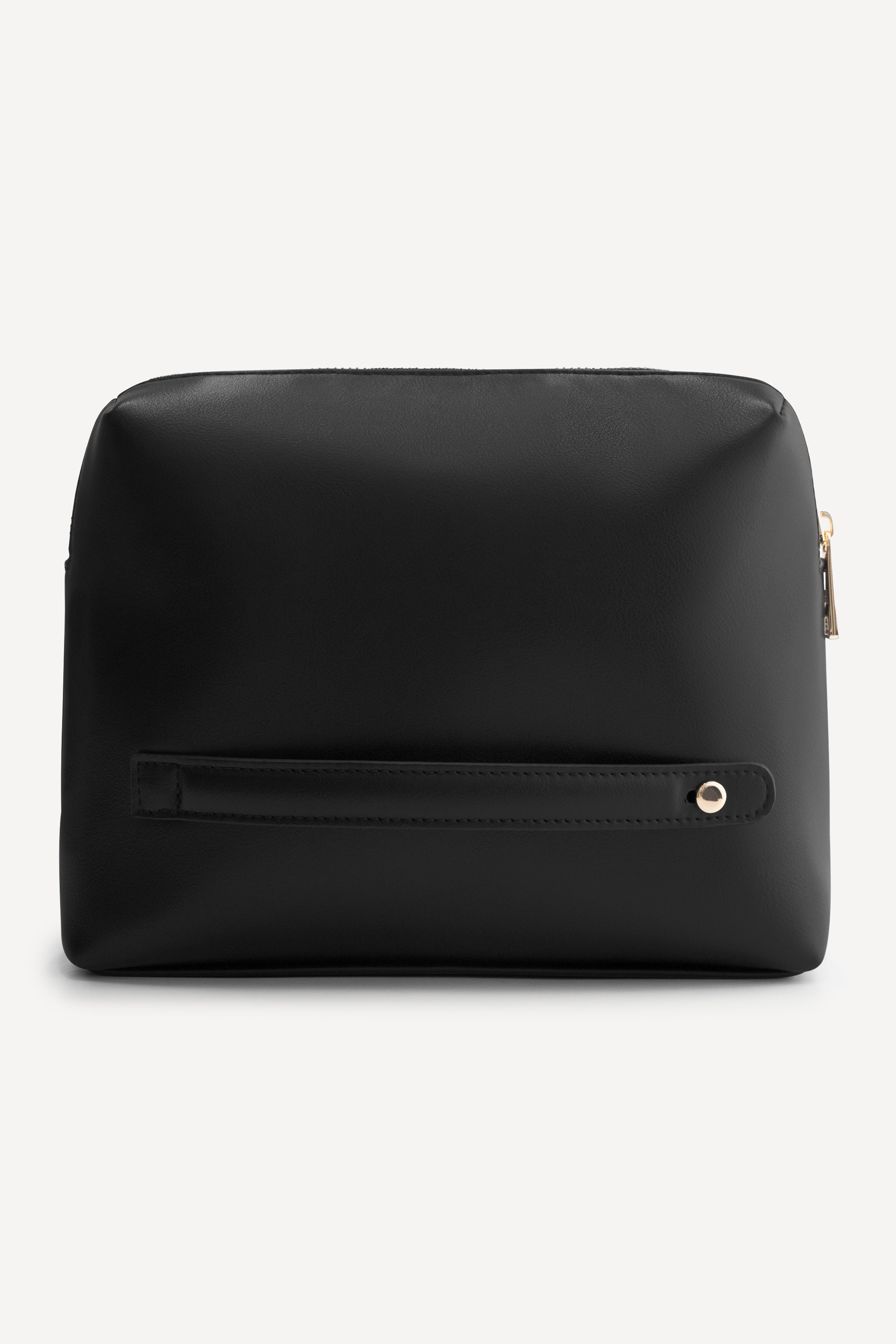 The Lucy Pouch Black achteraanzicht met handgreep van premium vegan leer